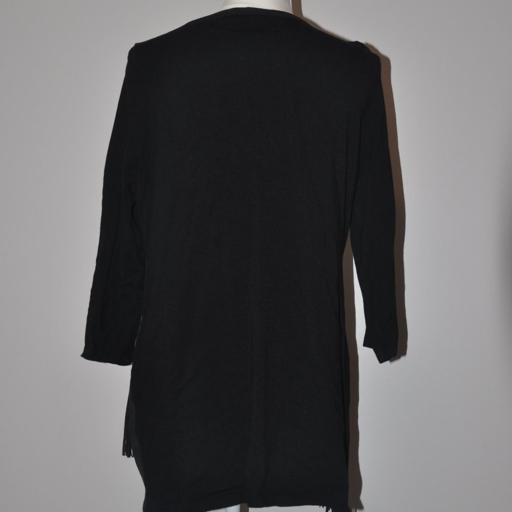 Black faux suede with fringe accent size large